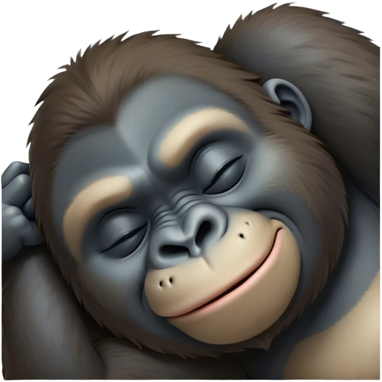 Meme-Worthy cute Sleeping Gorilla Portrait Emoji, Head resting peacefully with a contented smile, showcasing a luxuriant, thick Fur and eyes gently closed in serene slumber, Simplified yet hilariously adorable features, highly detailed, glowing with a soft, drowsy jungle light, high shine, relaxed and utterly lovable, stylized with an air of playful laziness, bright and heartwarming, soft glowing outline, capturing the essence of a sleeping gorilla that feels destined to become the next viral sensation of adorable rest! emoji