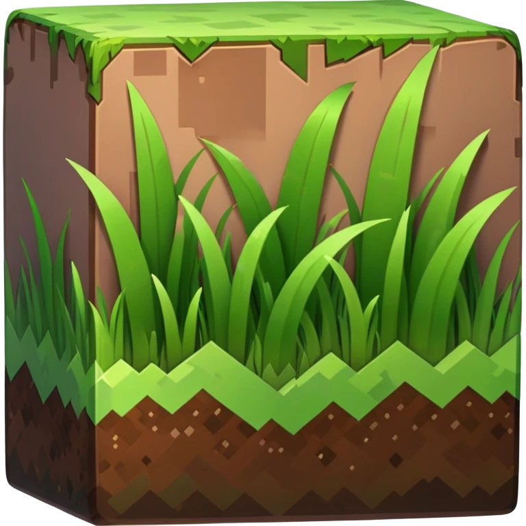 Minecraft grass block, square shape, brown and green, smooth emoji