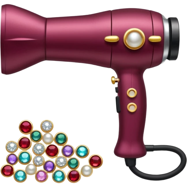 burgundy blow dryer covered in jewelry emoji