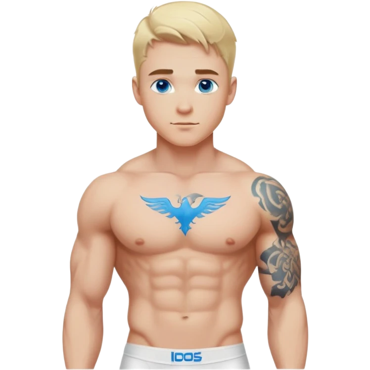 Handsome blonde hair and blue eyes military white guy with body tattoos in underwear sexy pose sfw emoji