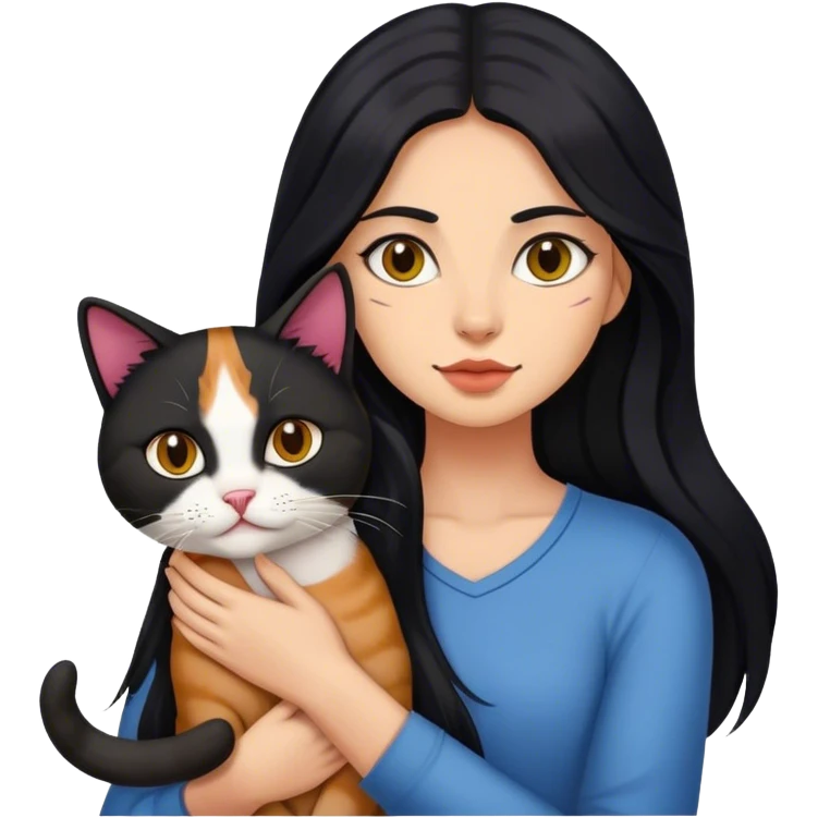 Medium skin Woman with long black hair with a tricolor cat  emoji