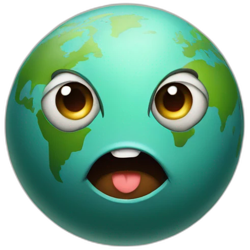 planet Earth with a cartoon rebel face with big childish eyes emoji