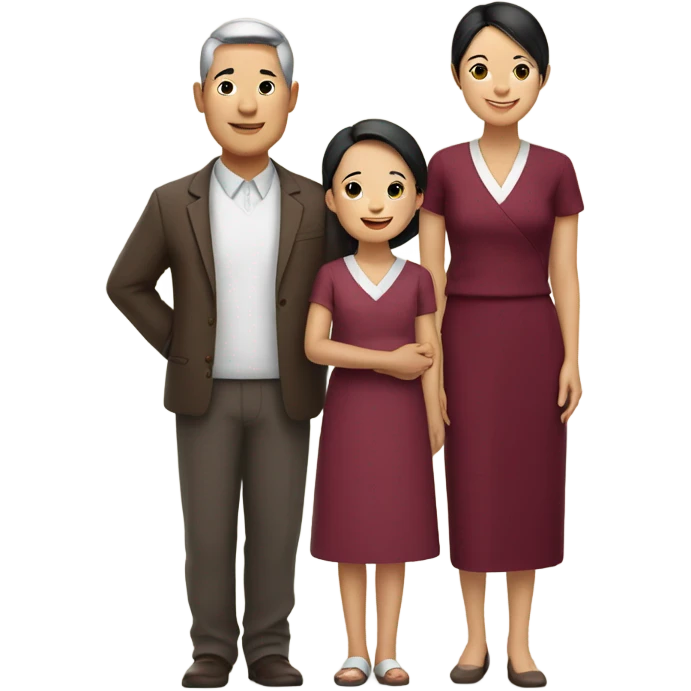 smiling Asian family with burgundy outfits emoji