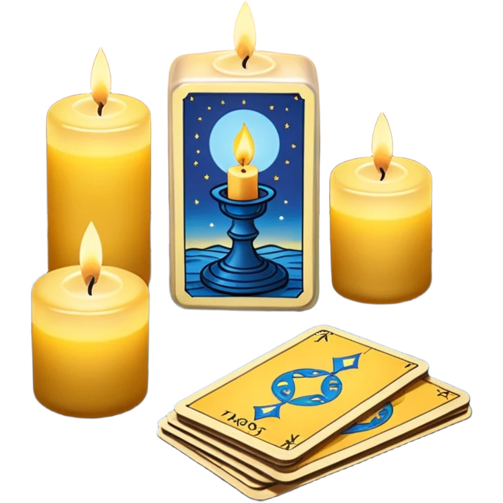A blue deck of tarot cards and a one candle nearby emoji
