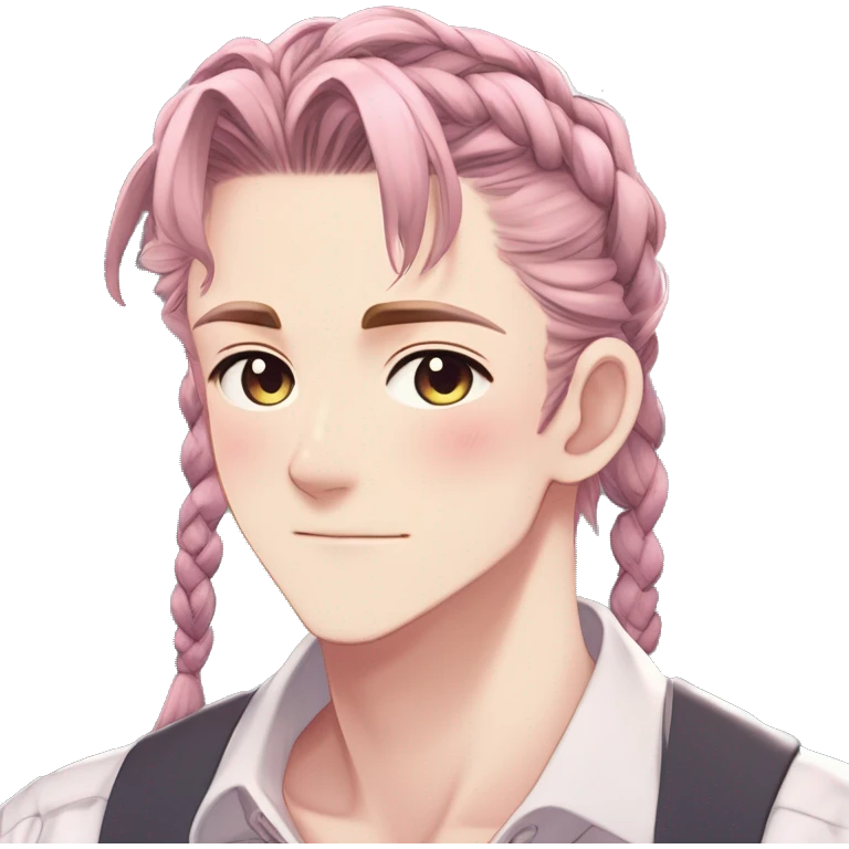 Gorgeous romantic hot attractive anime style modern gentlemanly anime shojo guy with pretty braided  ponytail hair and colorful eyes and blushing face aesthetic trending style  pastelcore cottagecore kawaiicore emoji