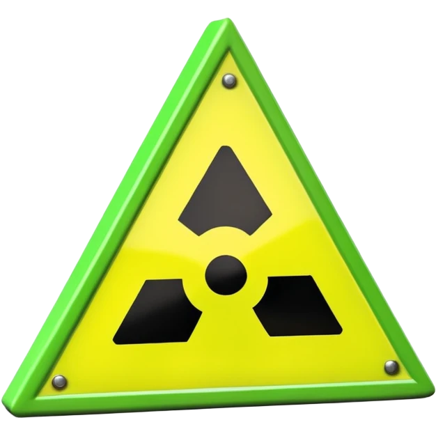 3D render of Warning Triangle, toxic waste aesthetic, neon green bubbling liquid, caution yellow metal, industrial warning texture. emoji