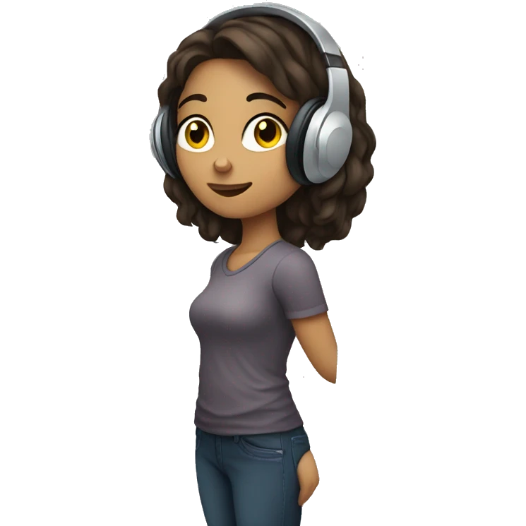 Brunette girl listening to music emoji