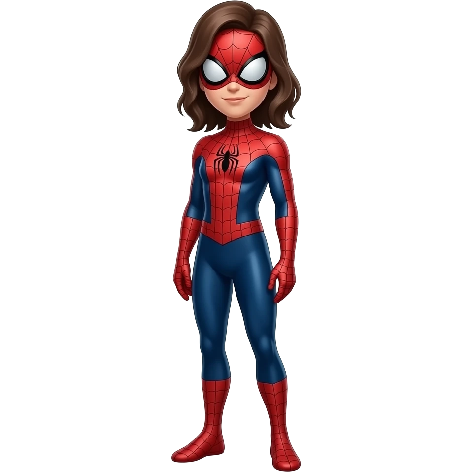 full standing spider gwen in proper classic spiderman suit with mask ( right side angle) emoji