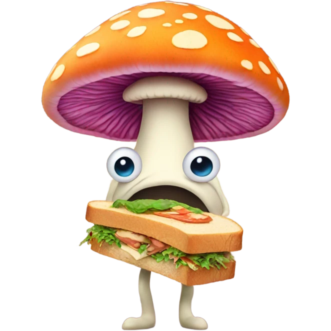 Psychedelic mushroom holding a sandwich emoji
