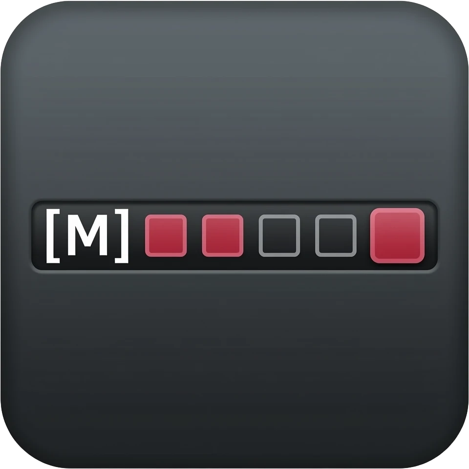 Flat vector icon of a status bar. White text "[M]" followed by blocks: three filled red squares, three outline grey squares, and one large solid red square. Isolated on dark background, UI kit style. emoji