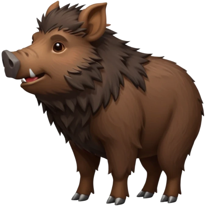 cute hairy boar, dark brown body, full body, side view emoji