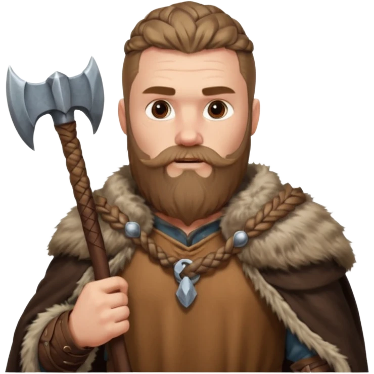 A tall Viking with braided beard, fur cloak, and heavy axe resting on his shoulder.
 emoji
