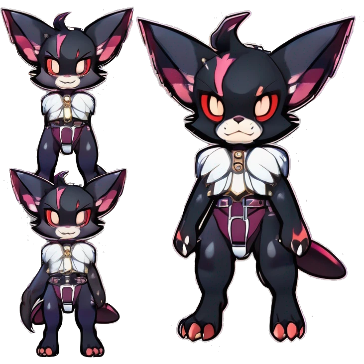 cool punk kawaii anime edgy distinguished elegant beautiful fantasy black ethereal nargacuga-bat-zorua-sphynx-Quiana-Fakemon collar harness with big fangs full body emoji