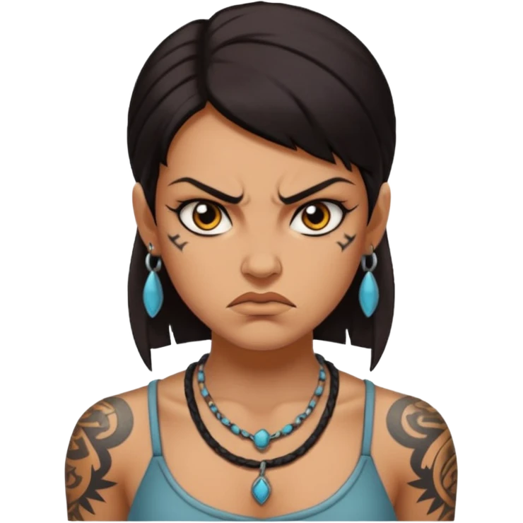 ancient angry girl Tattooed, not wearing necklace emoji