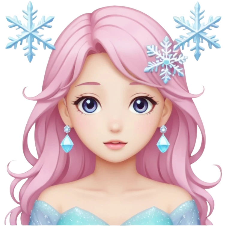 Gorgeous Beautiful Anime-Pastel-Lady with crystals and snowflakes and glitters aesthetic emoji
