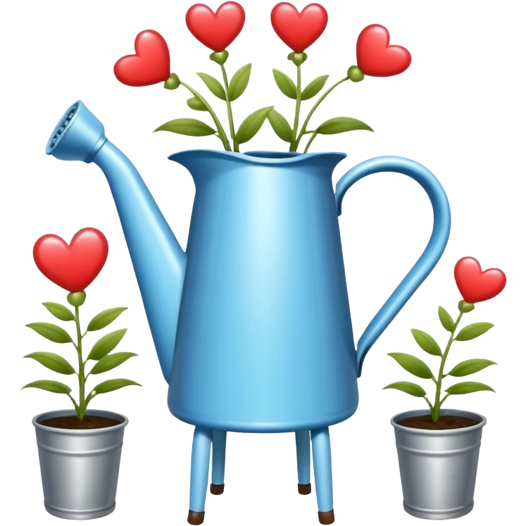 i want a watering jug with legs watering 3 plans in increasing height with hearts in the flowers emoji