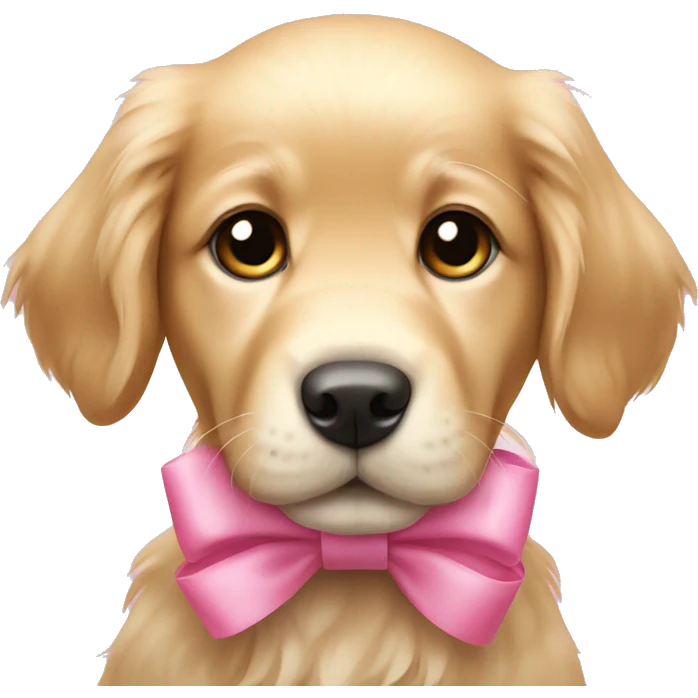 Cute puppy golden retriever with a pink bow emoji