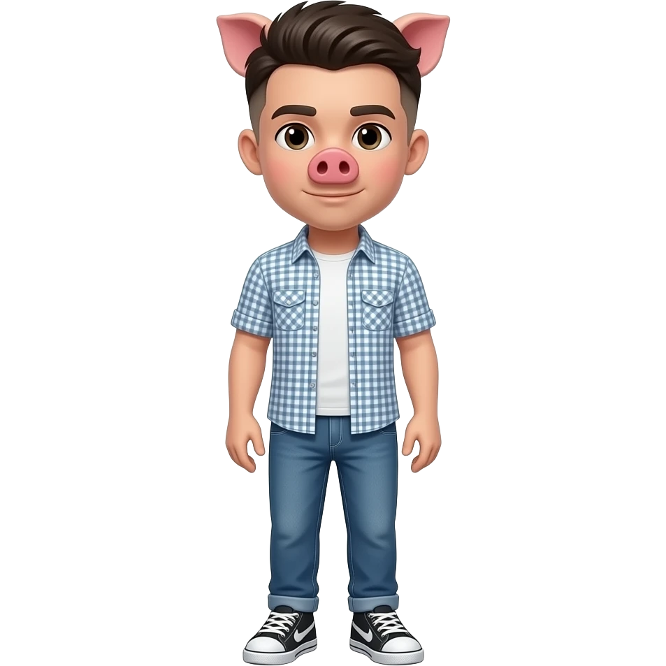 25 year old  pig stand straight with fade haircut wear shirt and jeans sneakers emoji