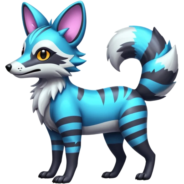 Shiny Neon Glossy Silvally-Aardwolf-Tanuki-Genet-Bobcat-fusion-animal-hybrid-creature, full body emoji