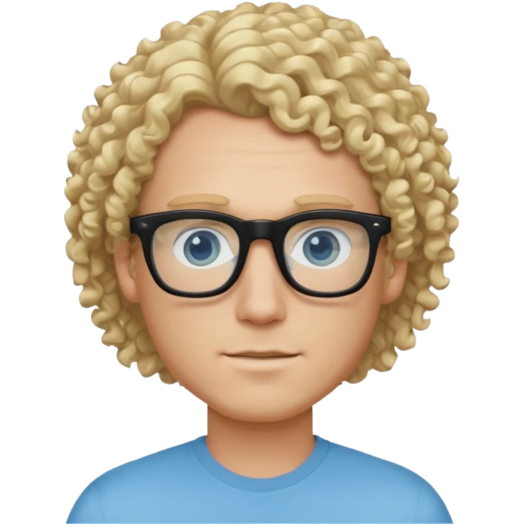 white guy with curly blonde hair and light blue ish  eyes with black glasses  emoji