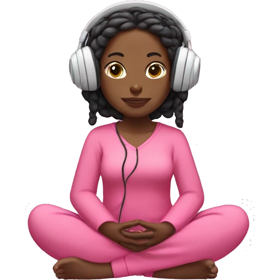 Black girl meditating with braids as hair wearing headphones pink clothes on emoji