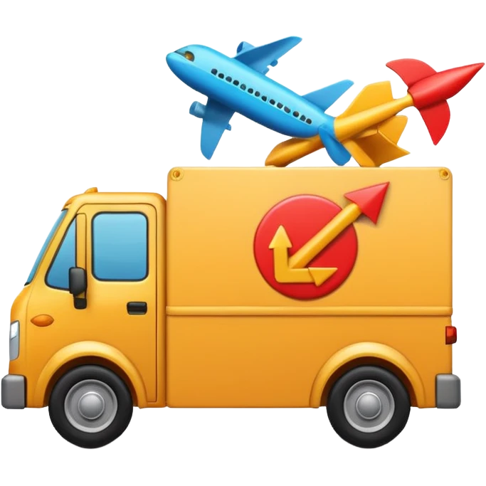 emoji style label representing logistics with a delivery truck, package, and arrows symbolizing movement and shipping emoji