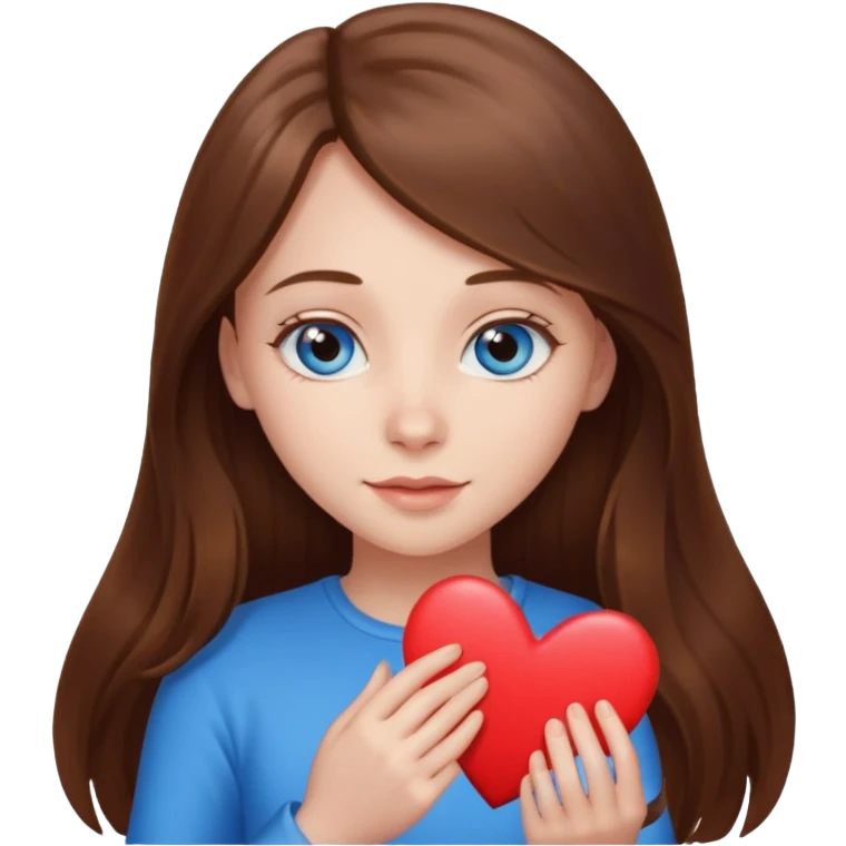 beautiful girl long brown hair , blue eyes love heart emoji