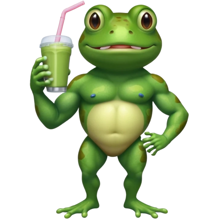 crazy muscular frog drinking protein shake emoji