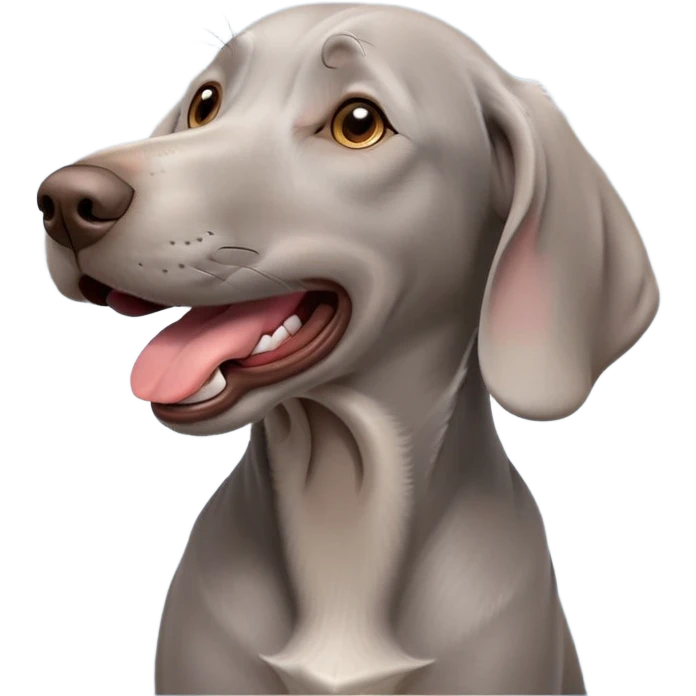 cinematic-cute-yawning-weimaraner-portrait-emoji,-head-tilted-slightly-with-a-dramatic,-wide-open-yawn,-revealing-a-sleek grey fur-with-a-subtle-shimmer,-floppy-ears-slightly-drooping,-round-brown-eyes-barely-open-in-drowsy emoji