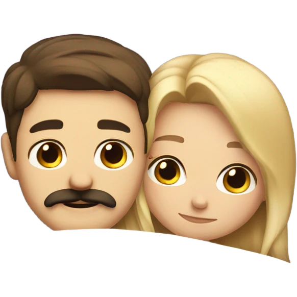 Blonde girl and brunette guy with mustache cuddling in bed emoji
