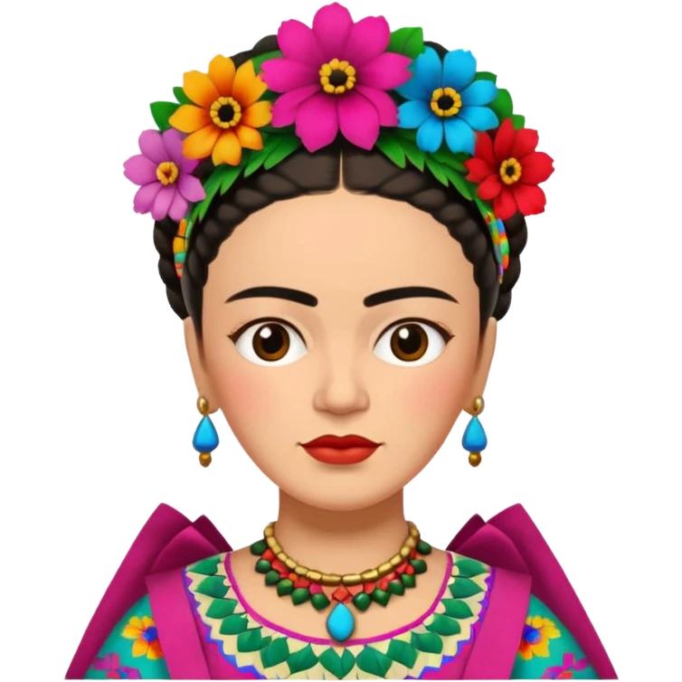 Frida Kahlo with colorful flower headpiece and traditional Mexican dress emoji