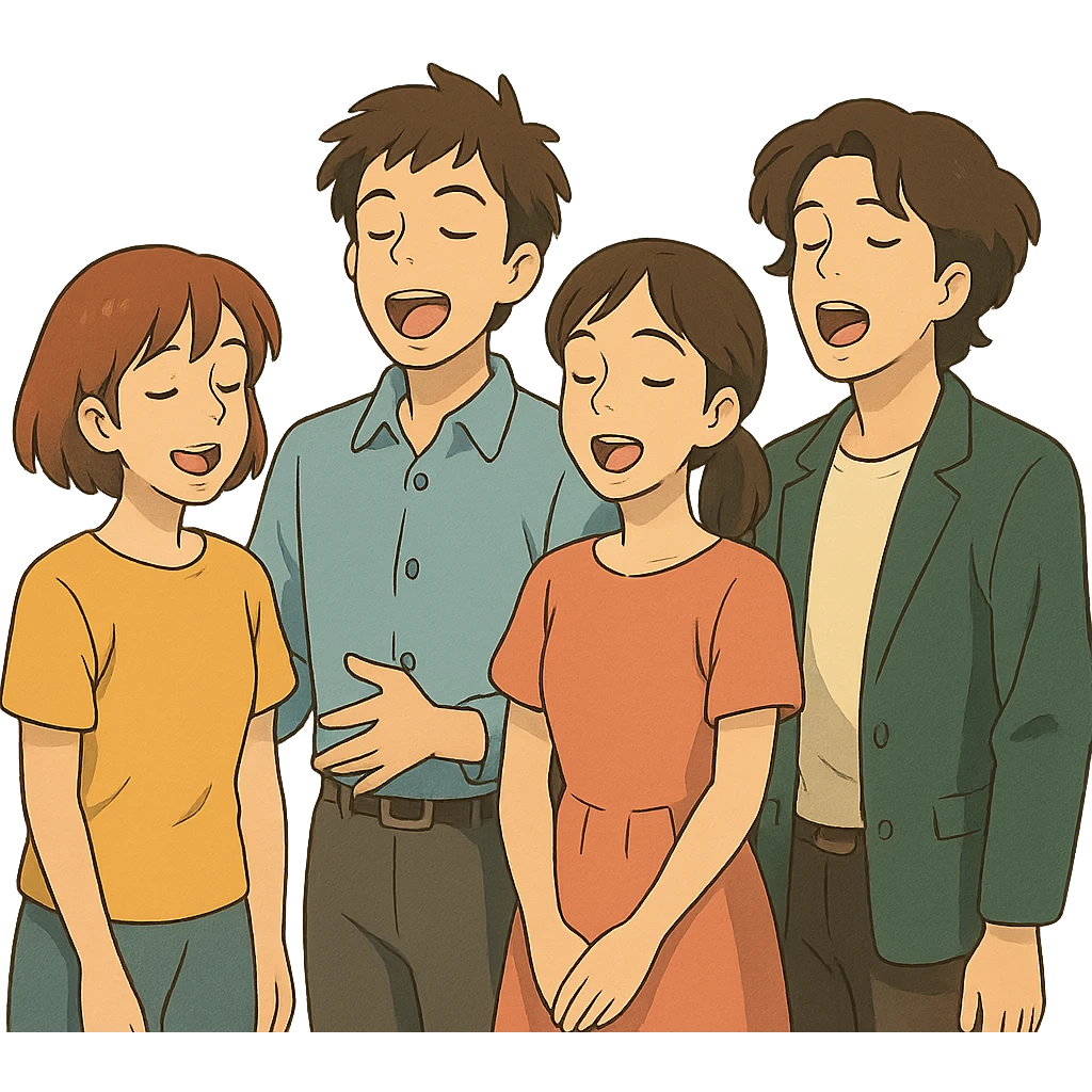 harmonious and expressive acappella group, ghibli style emoji