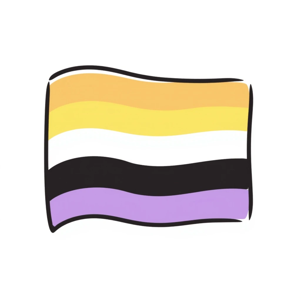 non-binary pride flag, hand-drawn doodle style, no text emoji