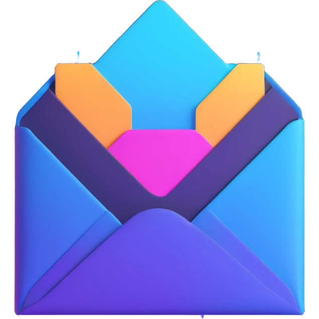 modern futuristic emoji for AI newsletter, floating envelope with AI chip details and shimmering, cyberpunk-inspired color palette emoji