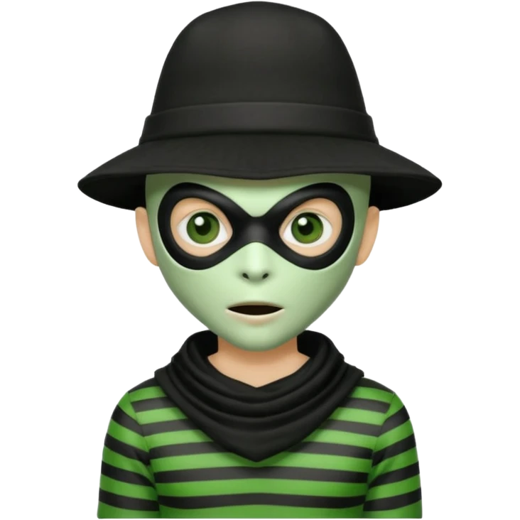 alien with robber mask curly hair and robber outfit hat emoji