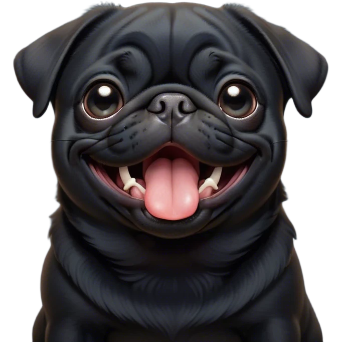 Cinematic Cute Yawning Black Pug Portrait Emoji, Head tilted slightly with a dramatic, wide-open yawn, showcasing a smooth black coat with a velvety texture, floppy ears slightly drooping, round dark eyes barely open in drowsy contentment, Simplified yet irresistibly adorable features, highly detailed, glowing with a soft, cozy glow, high shine, relaxed yet expressive, stylized with a touch of whimsy, bright and endearing, soft glowing outline, capturing the essence of a sleepy yet affectionate companion, so drowsy it feels like it could stretch out of the screen and curl up for a nap! emoji