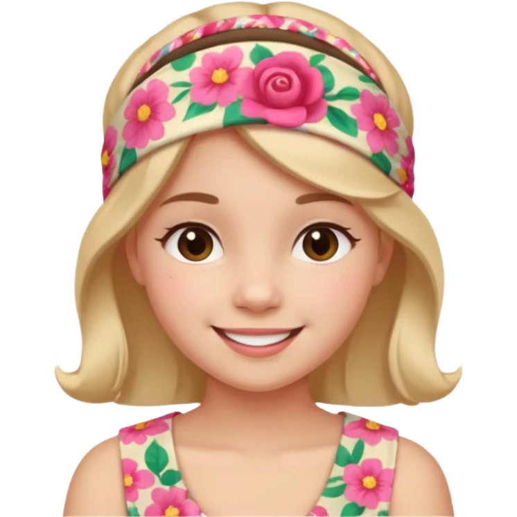 Girl wearing floral cloth headband and smile emoji