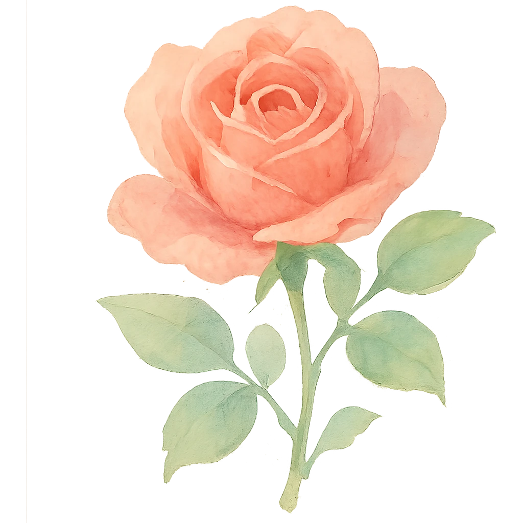 watercolor illustration of a rose, light brush strokes, pastel shades emoji