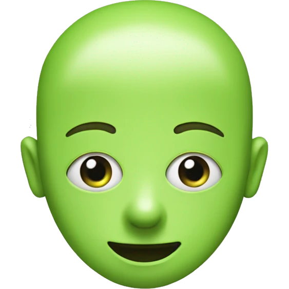 A figure that has a circle of a head nd has two dots as eyes a triangle nose and a simple mouth and it’s all a light green  emoji