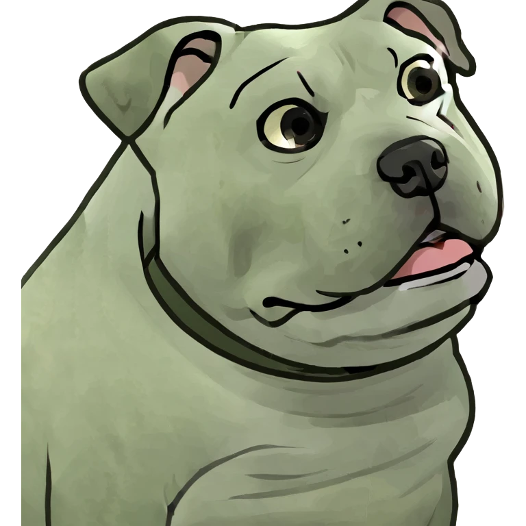 Full body white English bulldog tilted his head to the side emoji