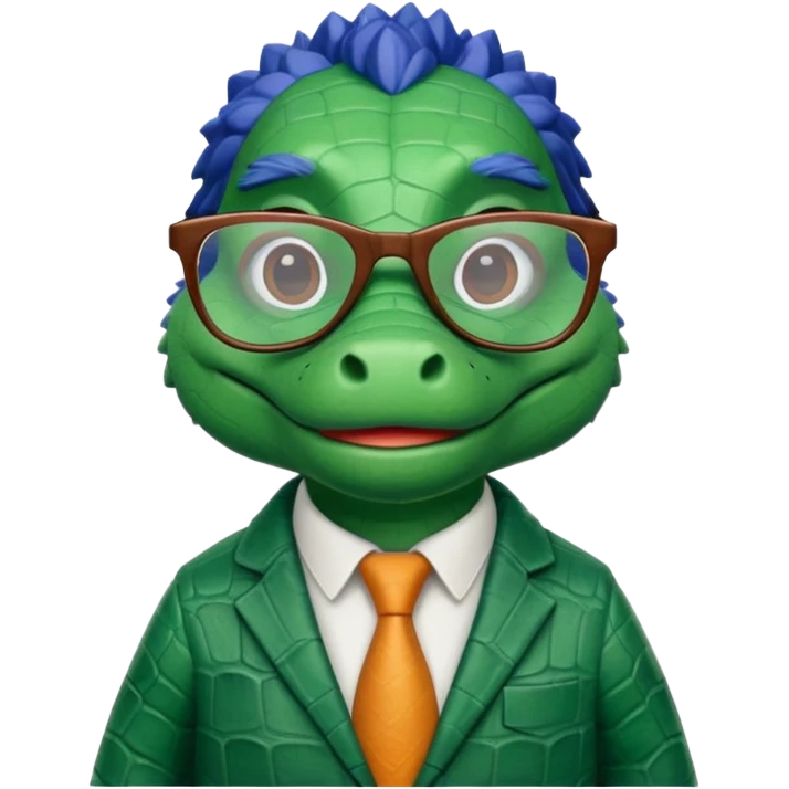 A claymation-style academic alligator. The background is a solid white circle emoji