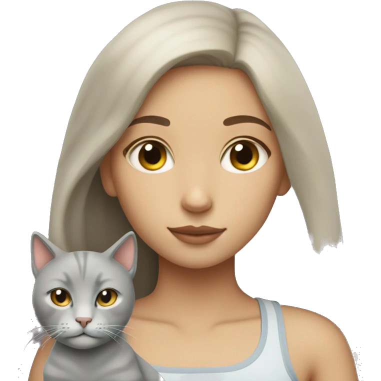 Girl with light skin and cat that is gray sleeping emoji