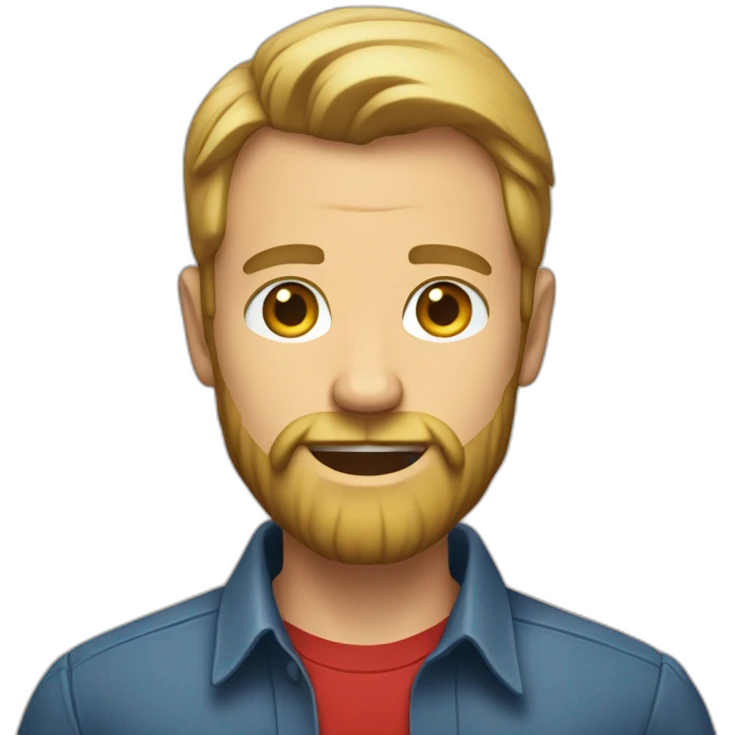 man with short blonde greasy hair and a long beard without a moustache in a red button down shirt emoji