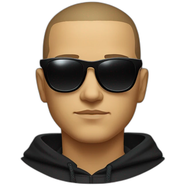 Serious face of DJ Snake with black sunglasses front view wearing a BLACK hoodie emoji