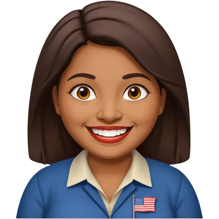 40 yr old chubby Sri Lankan woman, dark skin, straight brown hair, big smile, white teeth, american clothes emoji