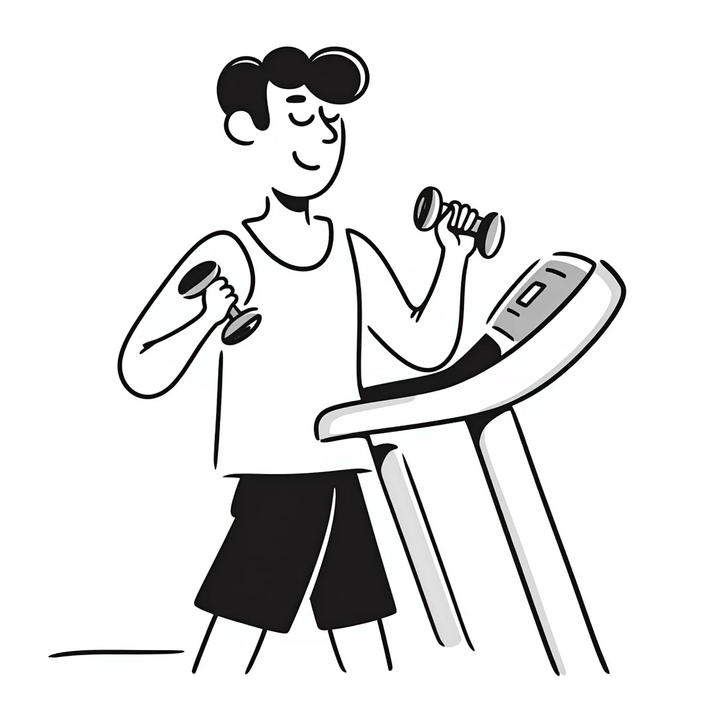 Gym equipment workout area with treadmill and weights emoji