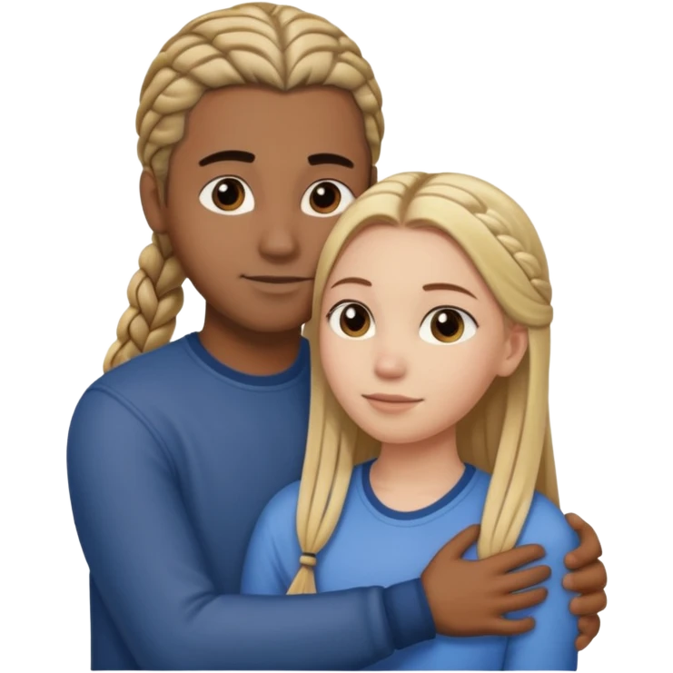 dirty blonde girl with straight hair and medium toned guy with dark brown cornrows hair hugging emoji