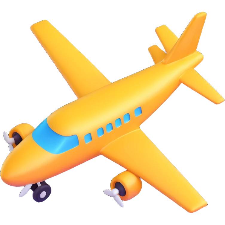 Make an airplane emoji that looks exactly like the reference image, ignoring the crocodile. Style it in iOS emoji style with 3D, shiny, smooth gradients, soft shadows, realistic airplane shape, and classic emoji look. emoji
