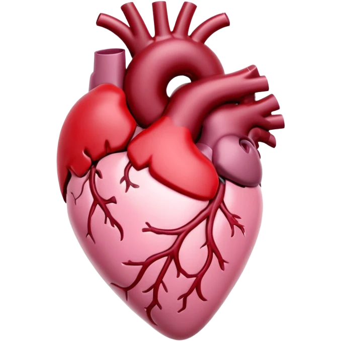 anatomic heart, glossy light pink with deep crimson and cherry red tones, smooth 3D-rendered style, soft lighting, gentle shadows, high contrast, slightly shiny surface, dreamy and elegant, dark romantic or gothic-cute vibe, stylized and polished, no text or clutter emoji