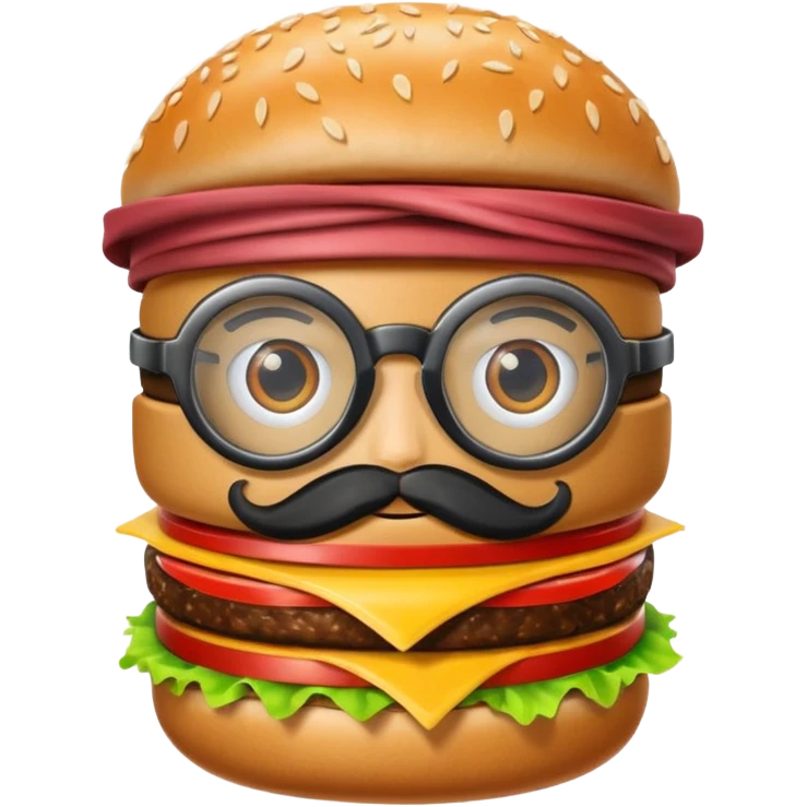 Hamburger with burglar glasses on emoji
